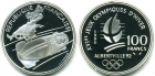 Монета 100 франков 1990 г Франция (XVI зимние Олимпийские Игры, Альбервиль 1992 - Бобслей) серебро