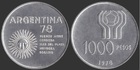 Монета 1000 песо 1978 г Аргентина (Чемпионат мира по футболу) серебро