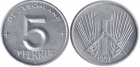 Монета 5 пфеннигов 1952 г ГДР (алюминий)